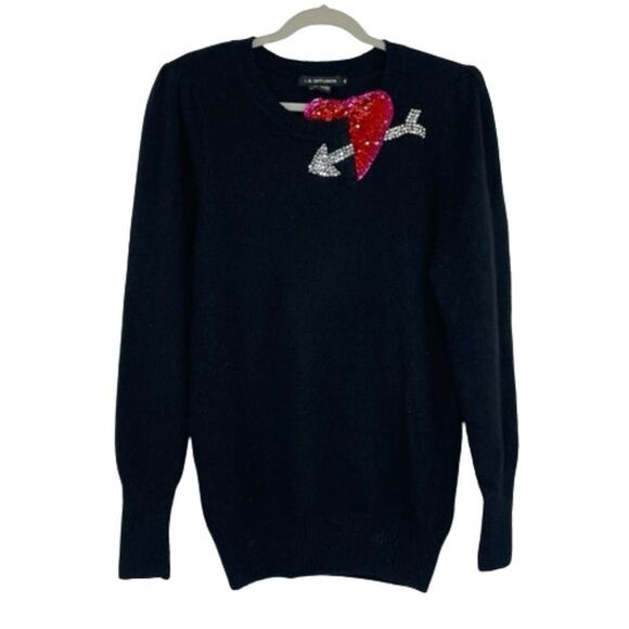 I. B. Diffusion vintage black knit sweater sequin beaded heart size Medium - Picture 1 of 11